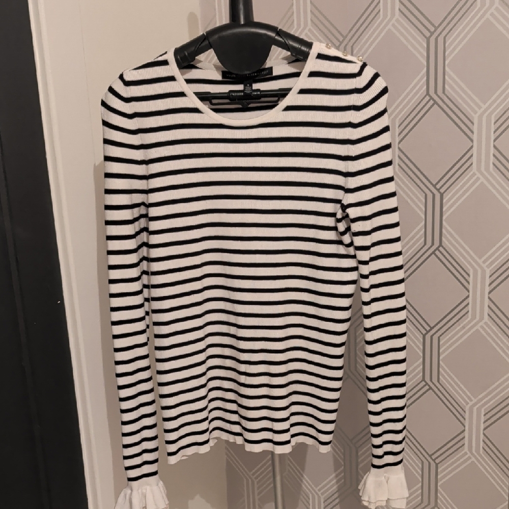 White House Black Market Black and White Striped Long Sleeve Top